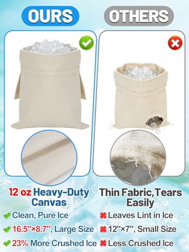 1 Set 16.5×8.7" Enlarged Canvas Lewis Bags with Wood Mallet, Ice Crusher