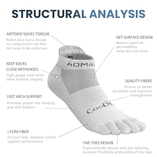 Toe Socks for Men and Women Athletic Running Coolmax Five Finger Ankle/Quarter Socks Breathable Lightweight, 3 Pairs - color: E4110# Light-gray, size: Medium