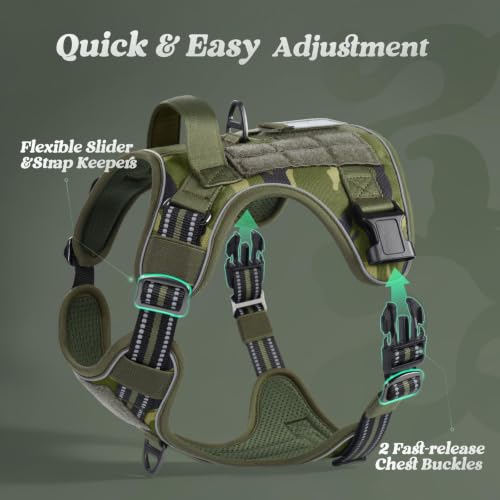 rabbitgoo Tactical Dog Harness Medium Sized, No Pull Service Pet Vest - color: Green Camo, size: M(chest:20.1"-33.9",neck:17.7"-22.3",back:7.5")