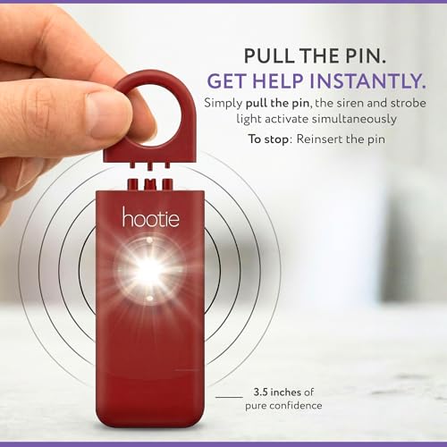 HOOTIE Personal Safety Alarm for Women, Men and Kids — 130dB Personal Alarm Keychain, Pull Pin Safety Alarm Keychain with Strobe Light, Self-Defense Alarm for Campus, Travel and Running — Red - color: Red