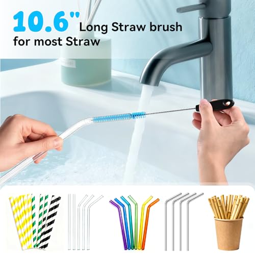Bottle Brush Set with Straw Cleaner Brush and 3 in 1 Cup Lid Cleaning Brush, Water Bottle Cleaner with Long Handle for Cleaning Narrow Neck Beer, Cup, Wine Glasses, Tumblers, Baby Bottles - color: 4pack-blue