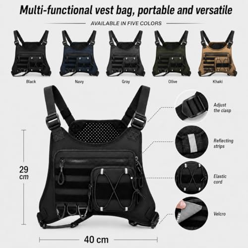 Tactical Chest Bag with MOLLE Pouches- Adjustable Outdoor Sport Chest Rig w/Holstert for Running, Hiking, Cycling & Training (Navy) - color: Navy
