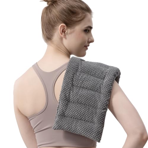 UNCN Microwave Weighted Moist Heating Pad Neck Back Cramps Large | 7x17 inch Large Cover | 2.2lbs Weighted Flax/Clay Beads | Even Heat Distribution | Soft Fleece | hot/Cold Reusable Therapy - color: Dark Grey