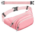 Large Fanny Pack for Women Men - Syican Waist bag with 3-Zipper Pockets - color: Pink+Extended Belt