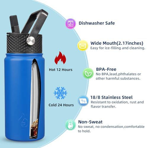 BJPKPK 18oz Insulated Water Bottle with Straw Lid, Stainless Steel Bottle - color: Sapphire, size: 18 Ounces