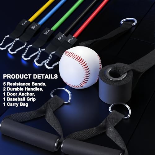 WHATAFIT Resistance Bands with Handles, 150 lb Exercise Bands Set - color: 10-150LB colorful with baseball