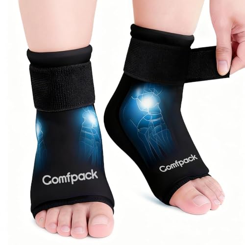 Comfpack Ankle Ice Pack Wrap for Swelling, 2PCS Gel Ankle Foot Ice Pack Wrap with Hot Cold Compression Pain Relief for Plantar Fasciitis, Sprained, Achilles Tendonitis, Heel Spur - size: Black