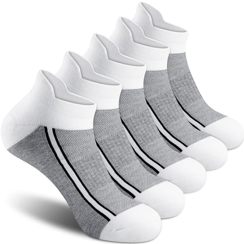 Gonii Men's Running Athletic Ankle Socks - Thick Cushioned Low Cut Socks - color: N-5 Pairs Grey, size: 6-9