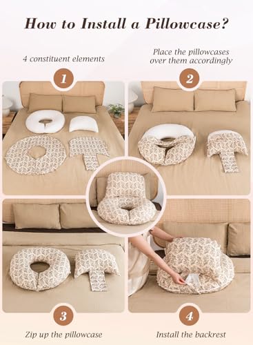 INSEN Wedge Pillow Set for Sleeping and After Surgery, Use for Acid Reflux, Reading and Relaxing, Headboard Pillow for Sitting in Bed, Brown Flower - color: Brown Flower