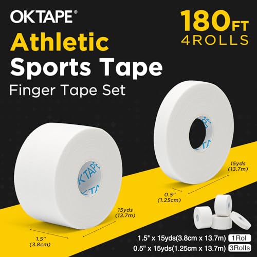 OK TAPE Athletic Tape Finger Tape, 3 Rolls 1.5" x 15yds and 1 Roll 0.5in x 15yds - color: White, size: 1.5" x 15yards-3rolls and 0.5in x 15yards-1rolls