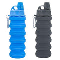 Collapsible Water Bottles Travel water bottle Sports Portable Sport Water Bottle Reusable Water Bottles comes with mountaineering Buckle 500ml silicone Water-proof camping water bottle - color: Blue+Grey, style: 2 pack