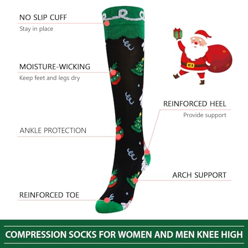 Junely Compression Socks for Women Knee High Socks Funny - color: Christmas25