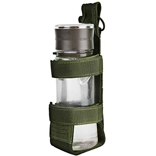 2 Pack Large Adjustable Tactical Water Bottle Holder Molle Portable Belt Carrier for Outdoor Walking Running Hiking Cycling - color: Green