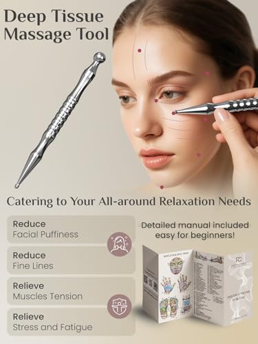 Rena Chris Stainless Steel Acupuncture Pen, Manual Reflexology Tools for Muscle Tension and Pain Relief, Acupressure Pen with Reflexology Chart & Storage Pouch, Easy to Use - size: 1PCS