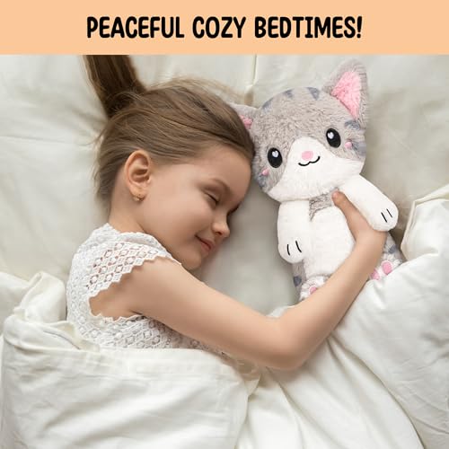 Happy Fuel Grey Cat Microwavable 1.5 lbs Unscented Heating Pad for Women & Kids- Cute Soft Cozy Pillow Plush Heatable Warm Stuffed Animals- Kawaii Hot & Cold Plushie - Gray Cat Gifts for Girls & Women - color: Grey White Cat