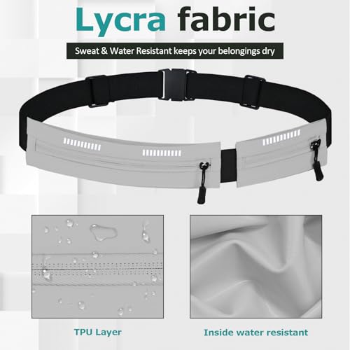 Running Belt Waist Pack, Orange, Dual Zippered Pockets, Adjustable Elastic Band with Reflective Strips (Grey) - color: Grey