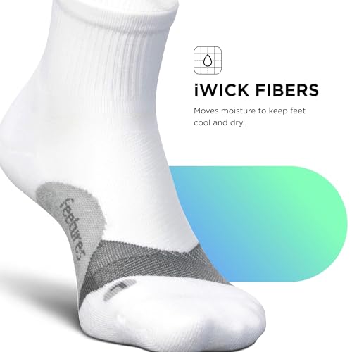 Feetures Elite Light Cushion Quarter Sock - color: New White (1 Pair ), size: Small