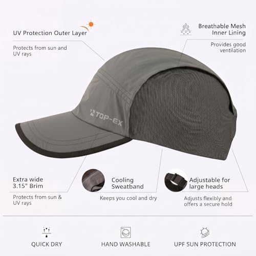 UvCoolix™ Cooling Sweatband Lightweight Running Hat,UPF50+ Protection Breathable Mesh Sun Cap,Quick Dry Performance Hiking - color: Darkgray, size: X-Large-XX-Large
