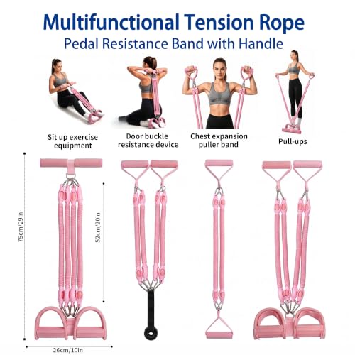 Resistance Band with Handle 100LBS Pedal Resistance Bands for Pilates Yoga Physical Therapy Leg,Abdomen,Waist,Arm,Workout Bands Exercise Resistance Bands Set for Women - color: Pink with foot massagers