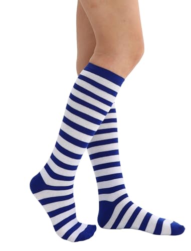 Women's Knee High Athletic Socks Casual Stripes Tube Socks Outdoor Sport Socks - color: Royal Blue+white Stripe