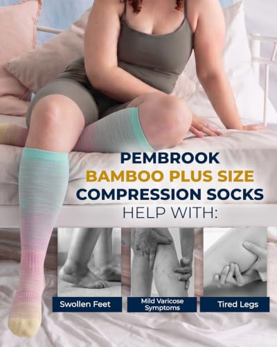 Pembrook® 3 Pairs Plus Size Compression Socks Wide Calf - Bamboo Viscose - color: Line Patterns - 3 Pairs, size: 3X-Large