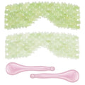 4 Pcs Jade Eye Mask & Skin-Safe Glass Facial Massage Tool, Jade Cooling Mask & Gua Sha Therapy Roller for Skincare Relieve Puffiness, Anti-Aging, Stress Relief - color: Pink