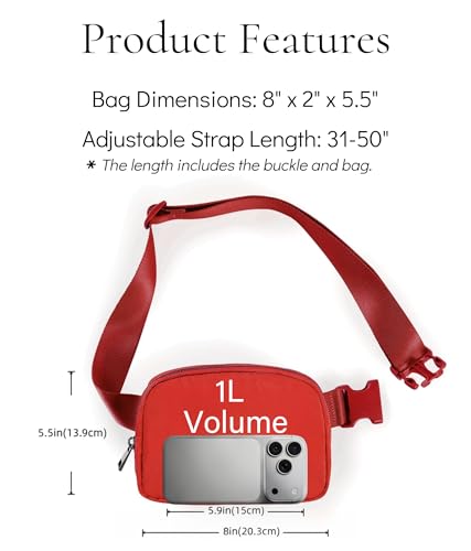YOSHUYUKI Fanny Pack Cross Body Bag Small Crossbody Bags for Women Men Trendy Nylon Waterproof Mini Purse Travel Running Belt Lulu Dupes Bum Hip Chest Waist Pack Side Bag Must Have Red - color: Passion Red