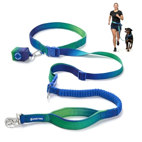 Spark Paws Hands Free Dog Leash - Bungee Waist Belt for Running & Walking - color: Lime Wave