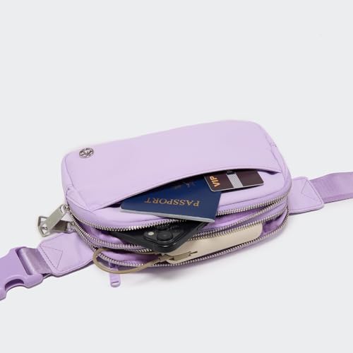 Pander Nylon Fanny Pack Belt Bag for Women with 5 Zipper Pockets - color: Lilac Purple
