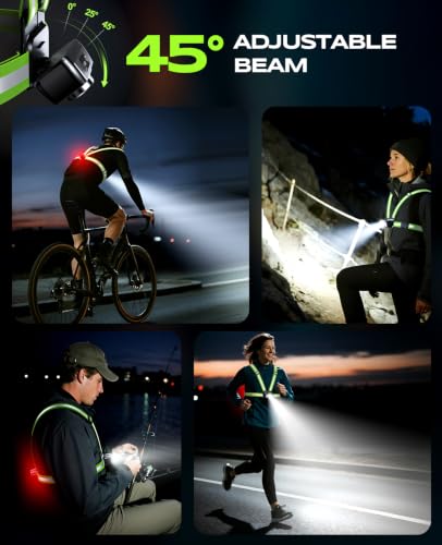 550LM Running Lights for Runners with Rear Light, 7+2 Modes & 360° Reflective Running Vest, IPX4 Waterproof, 45° Adjustable Rechargeable Running Light for Walking/Cycling/Hiking, 4-25H Runtime