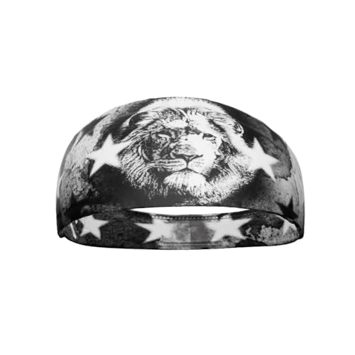 40+ Designs! Unisex Headband/Sweatband. Best for Sports, Fitness, Working Out, Yoga. Tapered Design - color: Lion with Stars