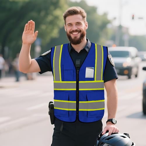 Safety Vest for Men 5 Pockets Mesh High Visibilitv Vest, Blue XL - color: Blue, size: X-Large