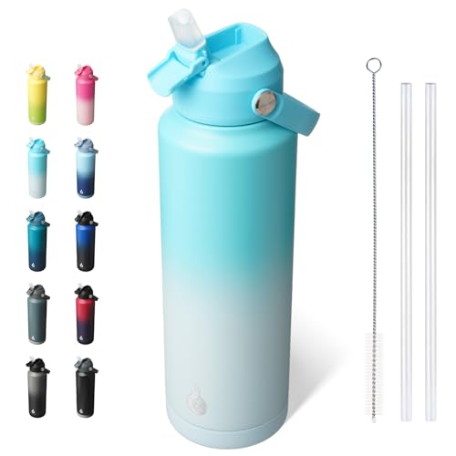 BJPKPK 40oz Insulated Water Bottle, Stainless Steel Bottle with Straw Lid - color: Sea Salt, size: 40 Ounces