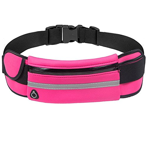 Dimok Running Belt Waist Pack - Water Resistant Runners Belt Fanny Pack for Hiking Fitness – Adjustable Running Pouch for Phones iPhone Android - color: Pink