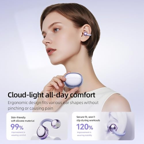 Open Ear Earbuds Clip On Headphones Wireless Earbuds for Workout(Purple) - color: Purple
