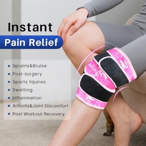 Knee Ice Pack Wrap for Pain Relief, Reusable Gel Cold Compress Therapy Pink - color: Pink-1 Pack