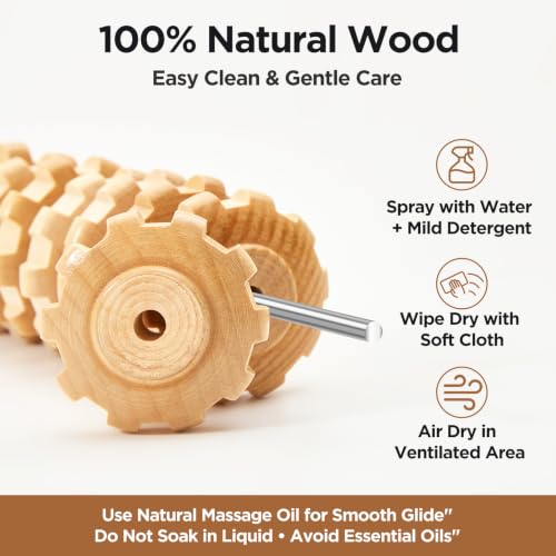 Wooden Cellulite Massage Roller for Legs and Thighs - Handheld Fascia Blaster Tool for Muscle Relief, Lymphatic Drainage & Body Sculpting - Anti Cellulite Massager for Women and Men - 12 Wheel - color: Wooden White