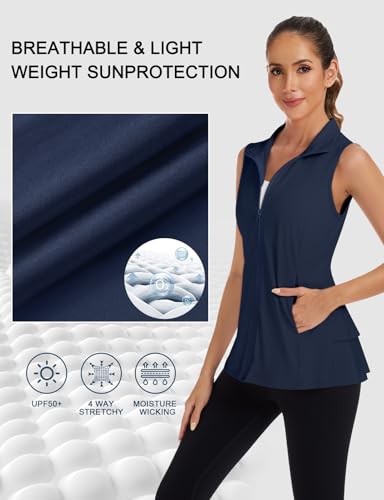 LURANEE Women's Golf Vest Athletic Top with Peplum Hem & Deep Pockets - color: Navy, size: Medium