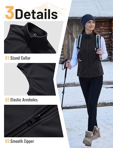 TACVASEN Women's Fleece Vest Outerwear Lightweight Sleeveless Zip Up Jacket - color: Black, size: X-Large