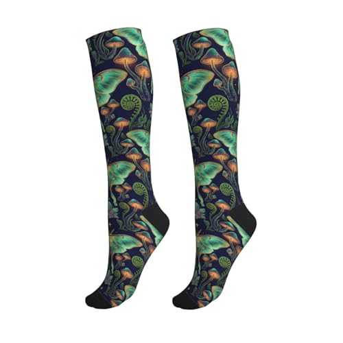 Witchy Moth Compression Socks For Women Men - color: Moth Mushrooms Crystals Green