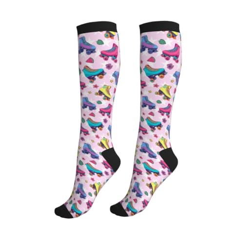 Tie Dye Compression Socks Knee High Support Socks For Women Men Running Athletic Hiking - color: Roller Skates