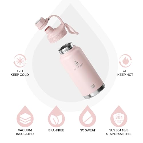 IDEUS 32oz Stainless Steel Insulated Bottle with 2 Leak-Proof Lids, Pink - color: Light Pink, size: 32 Ounces