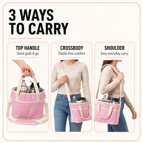 Drink Carrier Bag, Family Size 4 Compartment Drink Bag - Pink - color: Cherry Blossom Pink