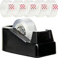 Tape Dispenser Desk,Desktop Tape Dispenser, Tape Dispenser with Weighted Non-Skid Base, Includes 6 Rolls Transparent Tape (0.71" x 1000"),Heavy Duty Tape Holder for Office, Home, School(Black) - color: Black