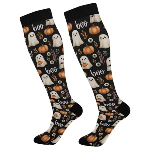 Wusikd Milk Cow Compression Socks for Women and Men Circulation Flowers Long Socks for Athletic Running 2 - color: Halloween Ghosts