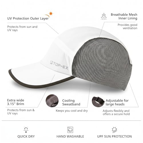 UvCoolix™ Cooling Sweatband Lightweight Running Hat,UPF50+ Protection Breathable Mesh Sun Cap,Quick Dry Performance Hiking - color: White, size: X-Large-XX-Large