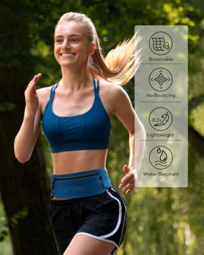WATERFLY Running Belt Fanny Pack, Runner Race Belt with Bib Clip Blue - color: Blue