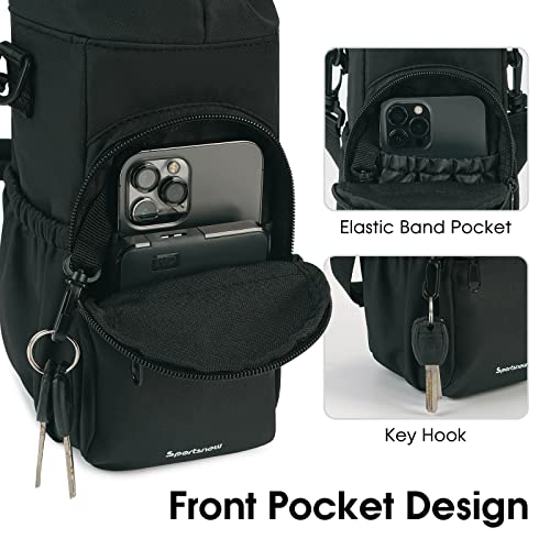 sportsnew 40oz Insulated Crossbody Water Bottle Sling Bag w/Phone Pocket - color: Black
