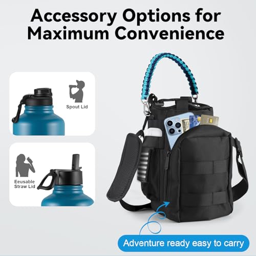 KXIAOCHEN Insulated Water Bottle with Strap, 48-Hour Cold, 2 Lids - color: Dark Night-B, size: 64 Ounces