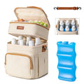 Breastmilk Cooler Bag with Ice Pack Fits 6 Baby Bottles Up to 9 Ounce, Double Deck Leak-Proof Baby Bottles Bag with Shoulder Strap for Nursing & Working Mom, - color: Beige with pocket